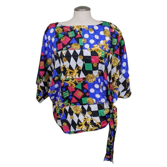La Chemise Tops - Vintage Silk Top Womens M Artsy Colorful Dolman Sleeve Side Tie USA La Chemise